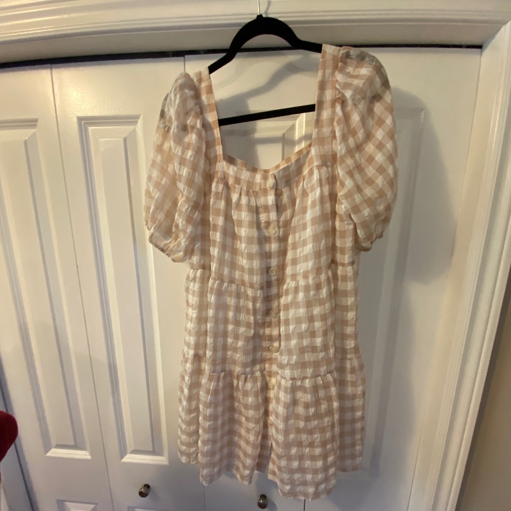 En Saison Gingham Puff Sleeve Empire Waist Dress